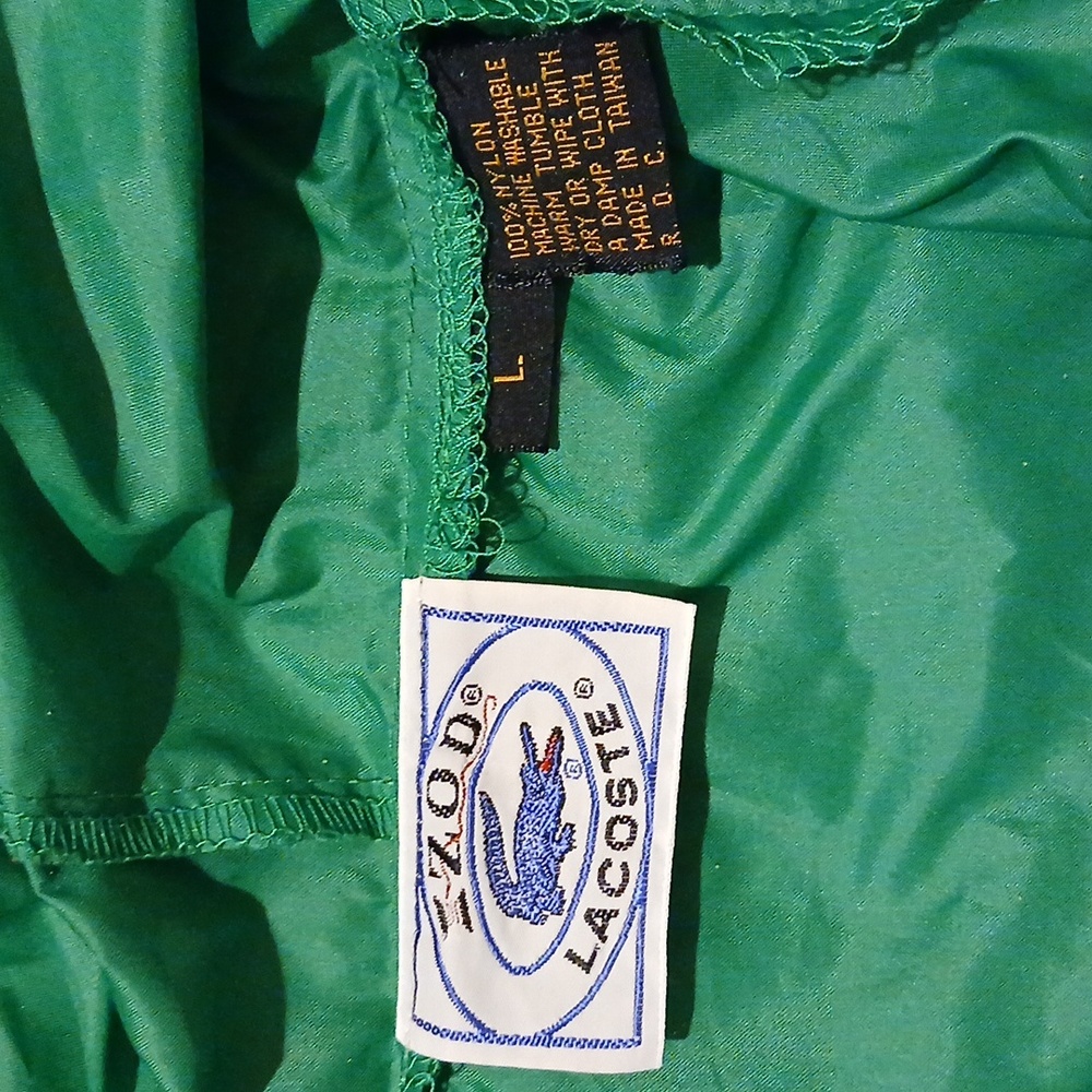Men's Vintage 80's IZOD LaCoste Green NYLON Alligator WINDBREAKER Gator JACKET L - Picture 6 of 9